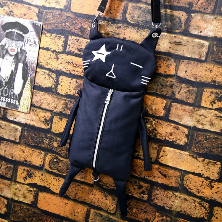 Cartoon cat canvas shoulder bag personality funny diagonal package