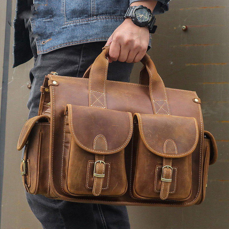 Vintage leather Crazy Horse leather handbag