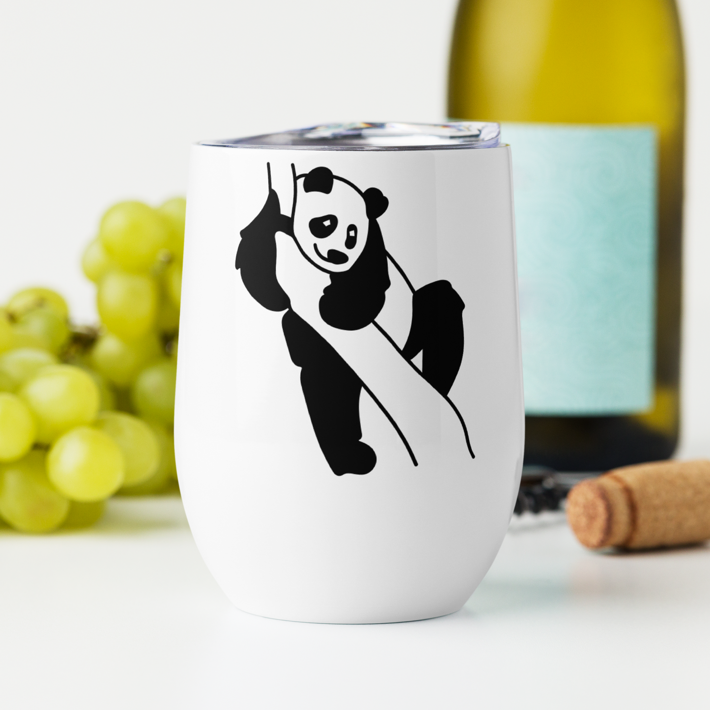 Panda design 12 oz Wine Tumbler, Vacuum Insulated, High grade stainless steel